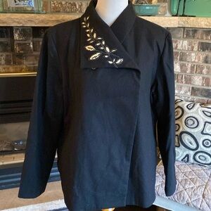 UNIQUE TWO STAR DOG wool blend jacket! Black with ivory reverse appliqué! WOW!!